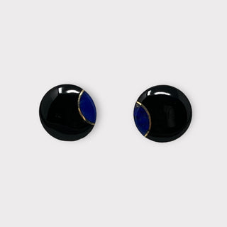 Quarter Moon Onyx and Lapis earrings at Fonfrege.com