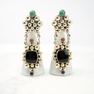 Bubble Earrings, Carsi  Designer: Carsi  Material: sterling silver, onyx, jasper, lapis lazuli, turquoise  Period: 1940s. Available at Fonfrege.com
