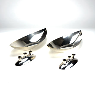 Pair of Midcentury Gondola Candlesticks  Designer: Unknown  Maker: Gorham silverplate  Period: circa 1960. Available at Fonfrege.com