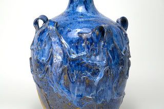 Monumental Blue Ceramic Vase, Dragon Motif