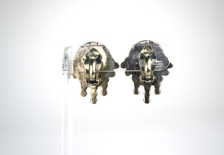 Designer: Car-isa Period: 1950’s Dimensions: 1.50”x1” Material: sterling, malachite Condition: Excellent  Car-isa and others in Taxco played with the theme of bubbles, creating graphic forms that were both modern and playful. At once bubbling-up and cascading down. Clip on earrings. Available on Fonfrege.com